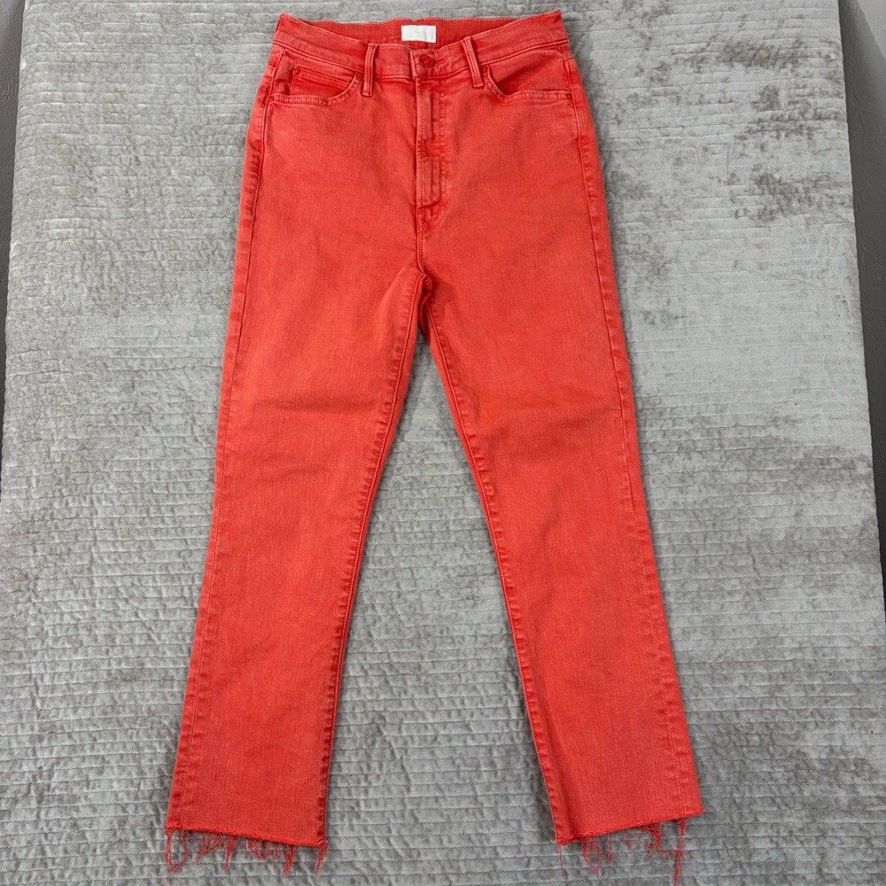 Mother The Swooner Rascal Ankle Fray Jeans Flame Scarlett Red Orange 1516-753 27